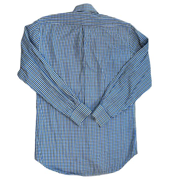 Peter Millar Blue Brown Green Check Spread Collar Button Down Men’s Size Medium - Picture 3 of 6